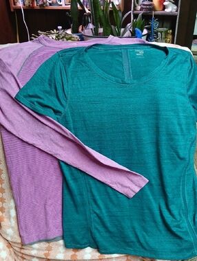 Plus Size Danskin Teal Short-Sleeve Tee with Lavender Long-Sleeve Layer